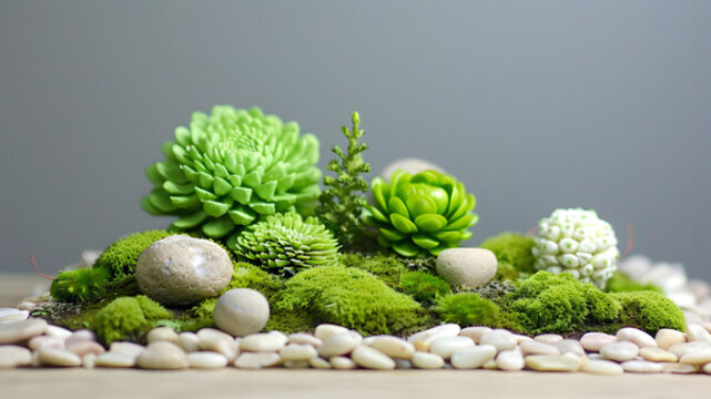 綠色的多肉植物和苔蘚裝飾