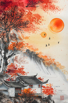 紅葉秋景圖