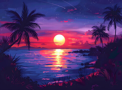 日落的海灘