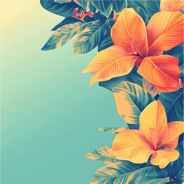 藍色背景上的熱帶花卉插畫