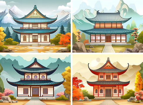 中國寺廟建筑插畫設(shè)計集