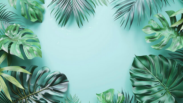 熱帶植物葉子藍(lán)底背景