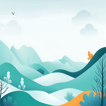 藍色山脈景觀插畫