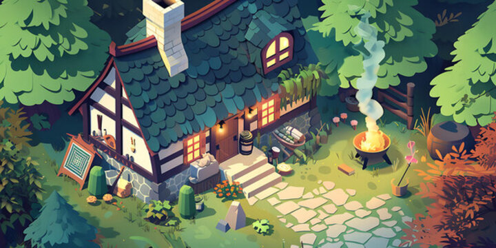 森林小屋的夜晚