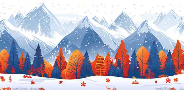 冬季雪山森林風(fēng)景插畫