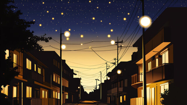 夜空繁星下的街道