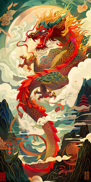 中國龍?jiān)粕綀D