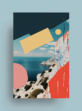 抽象拼貼海報(bào)，海邊風(fēng)景