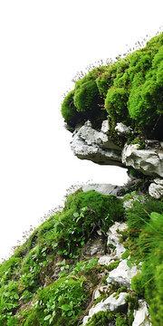 綠色的苔蘚覆蓋著白色的巖石
