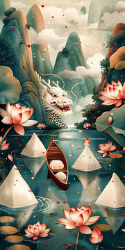 龍舟節(jié)場景插畫