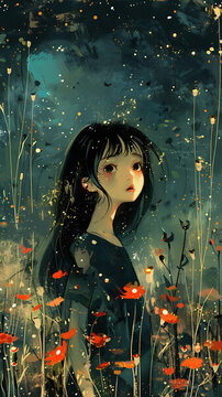 女孩與花海