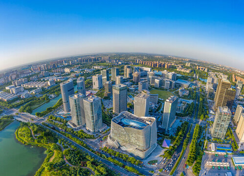 航拍鄭州龍子湖城市建筑群新城區(qū)