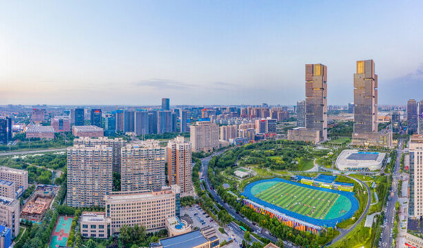 航拍鄭州綠地雙子塔城市摩天大樓