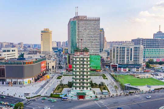 航拍鄭州二七塔城市地標(biāo)二七廣場