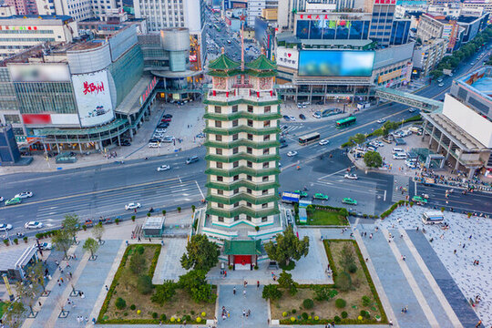 航拍鄭州二七廣場(chǎng)地標(biāo)鄭州二七塔