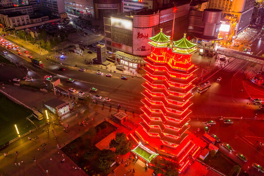 鄭州二七廣場鄭州二七塔地標(biāo)夜景