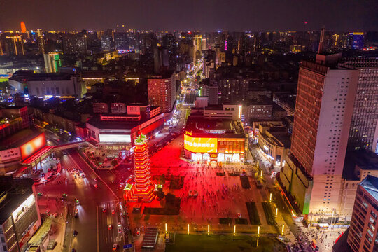 鄭州二七紀(jì)念塔夜景二七廣場光影
