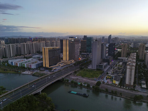 紹興鏡湖新區(qū)夜景航拍