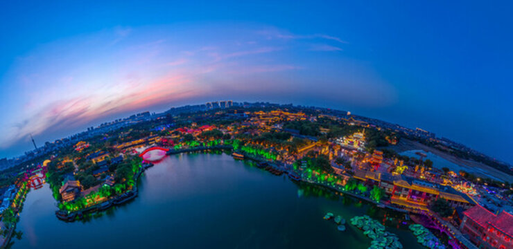 航拍河南開封清明上河園夜景光影