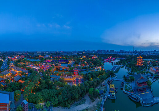 航拍河南開封清明上河園夜景光影