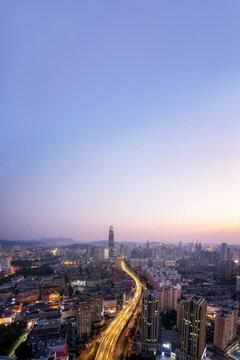 航拍濟(jì)南現(xiàn)代建筑夜景
