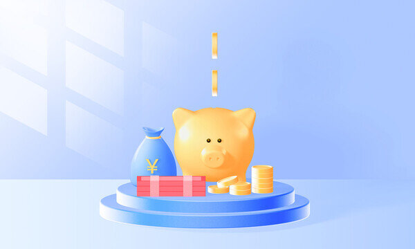 3D金融理財錢袋存錢罐插畫