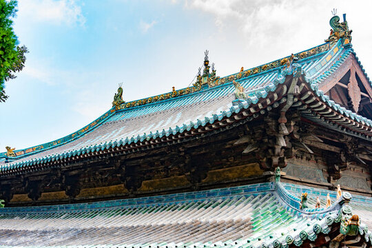 山西太原晉祠景點內(nèi)的古建筑