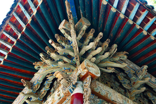 山西太原晉祠景點內(nèi)的古建筑