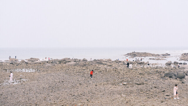海邊礁石上的風景青島魚鳴嘴沙灘