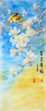 玉蘭花鳥隔斷屏風(fēng)背景墻