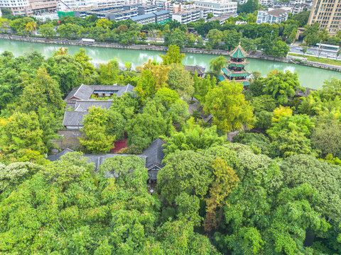 四川成都望江樓公園航拍