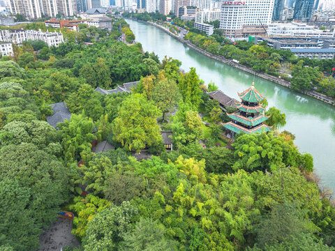 四川成都望江樓公園航拍