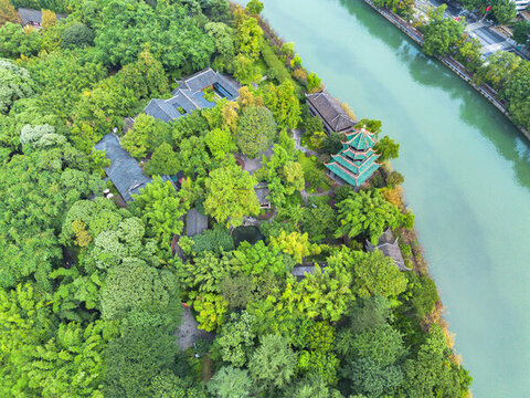 四川成都望江樓公園航拍