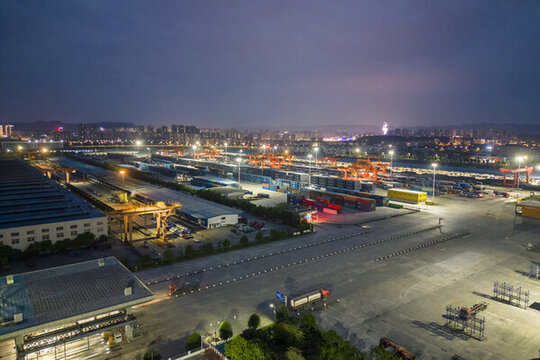 重慶渝新歐物流園夜景航拍