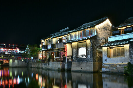 浙江嘉興嘉善西塘古鎮(zhèn)景區(qū)夜景