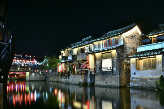 浙江嘉興嘉善西塘古鎮(zhèn)景區(qū)夜景
