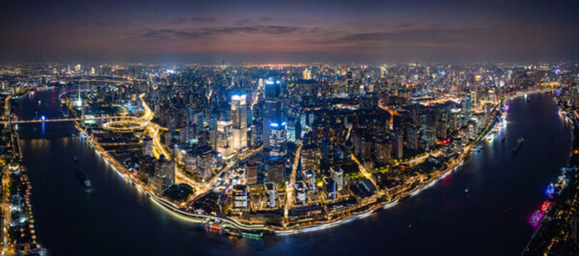 航拍上海浦西全景黃浦濱江夜景