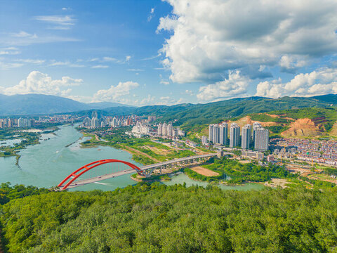 航拍西雙版納景洪市黎明大橋