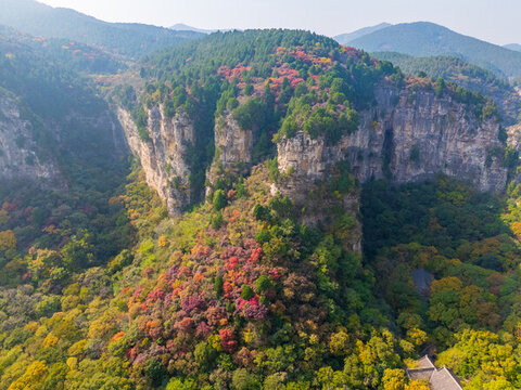 航拍濟南藏龍澗紅葉