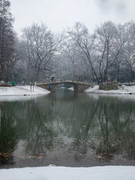 解放公園雪景河流