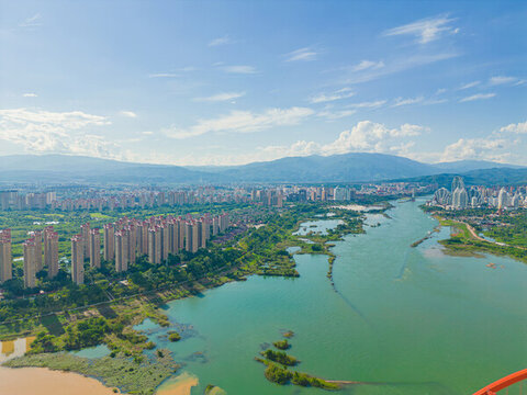 航拍西雙版納景洪市城市風(fēng)光