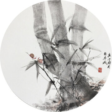 寫意竹子蝸牛水墨畫