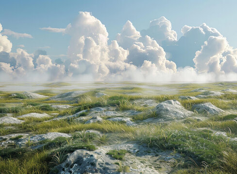 云霧繚繞的草原美景