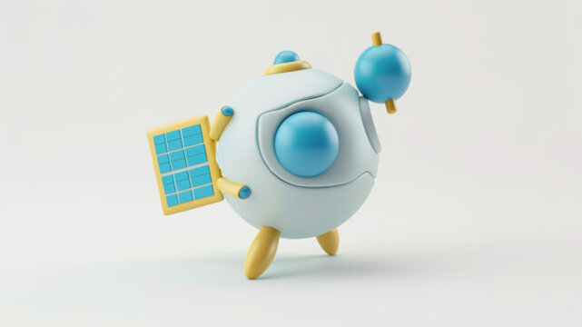 一個(gè)拿著太陽能電池板和地球儀的可愛機(jī)器人