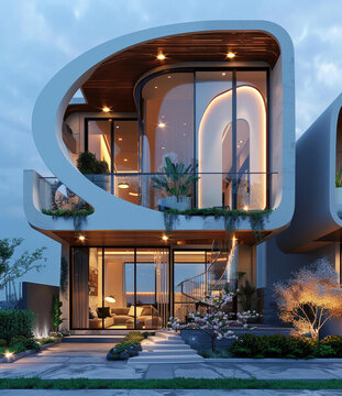 現(xiàn)代弧線建筑別墅設(shè)計