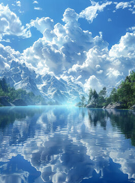 云海雪山湖泊美景