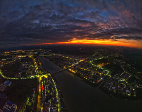 日落晚霞夜景全景