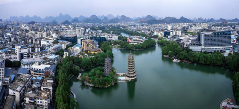 航拍桂林兩江四湖城市景觀