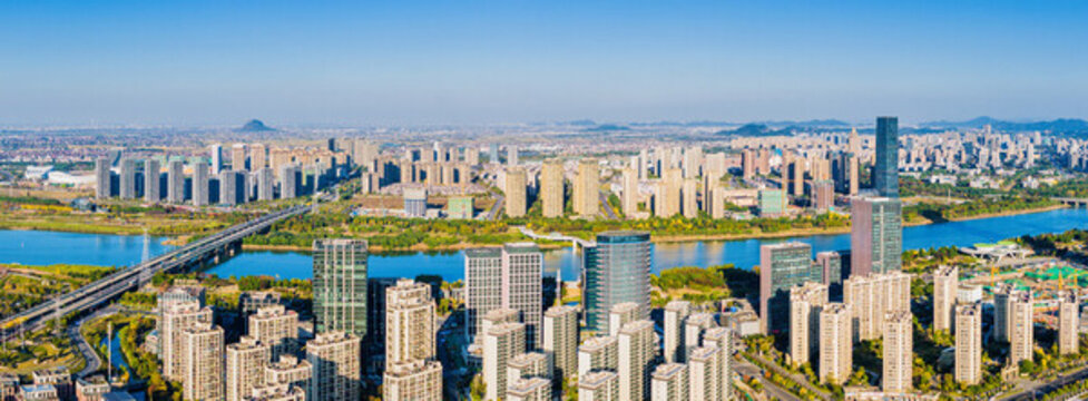 上虞曹娥江畔城市風(fēng)光全景