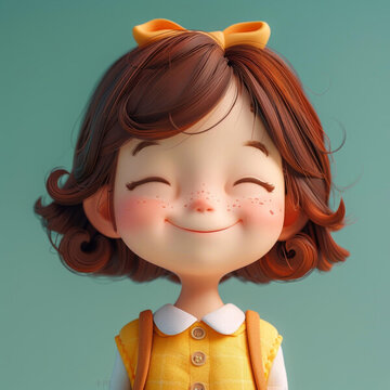 一個(gè)可愛(ài)的小女孩一頭棕色的頭發(fā)臉上有雀斑